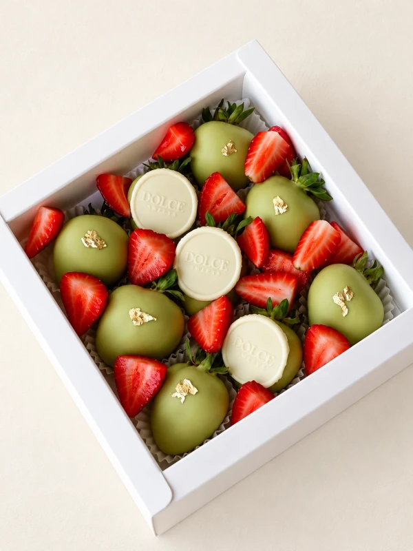 Клубничный бокс "Green light" — «Клубничный бокс Green light» — клубничный бокс Dolce Sweets из 8 ягод клубники и 9 ягод клубники в цветном…